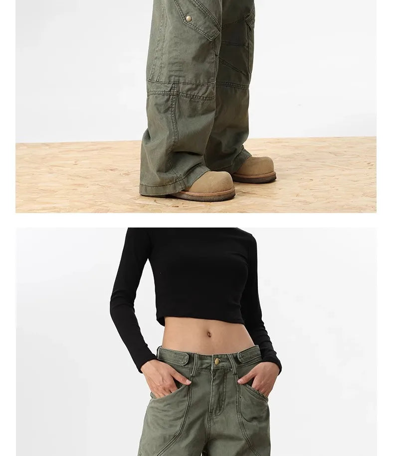 2024 Ropa Y2K Streetwear Army Green Baggy New Jeans Cargo Pants For Women Designer Clothes Multi Pockets Casual Lady Trousers