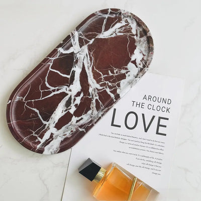 Luxury Green Marble Oval Tray: Bathroom Organizer & Fruit Serving Platter, Waterproof Stone Decor for Hotel Spa Home Kitchen