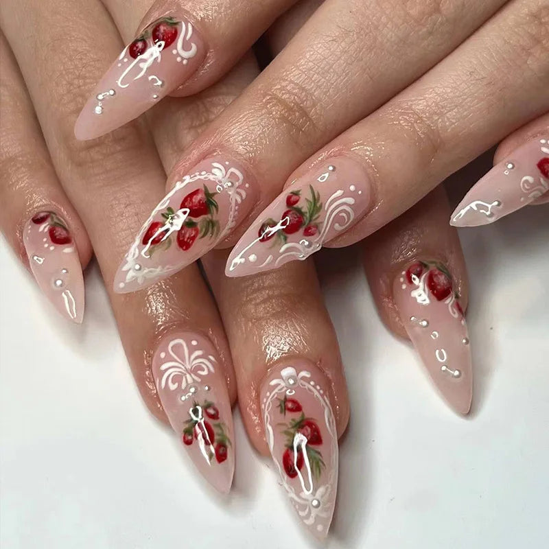 24pcs Square Stick-on Nails Set Goldfish Nail Tips Cheap Nail Seal Summer Beautiful false Nails Wholesale Holiday Press on Nails