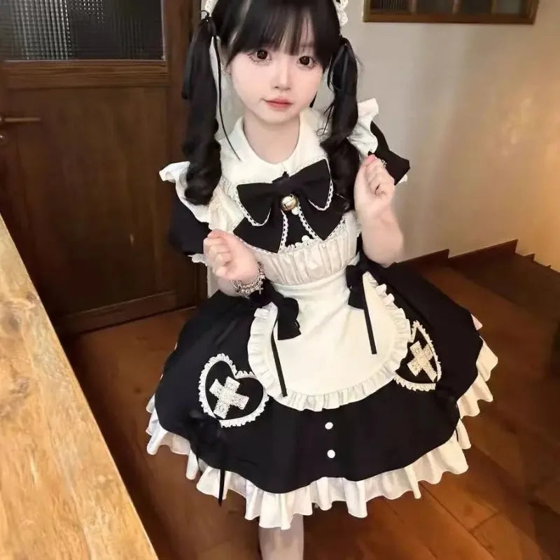 Vintage Gothic Black Lolita Dress Long Sleeve Women Retro Style Elegant Lace Ruffled Skirt Waist Fashion American Retro