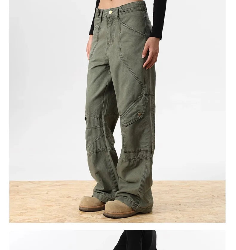 2024 Ropa Y2K Streetwear Army Green Baggy New Jeans Cargo Pants For Women Designer Clothes Multi Pockets Casual Lady Trousers