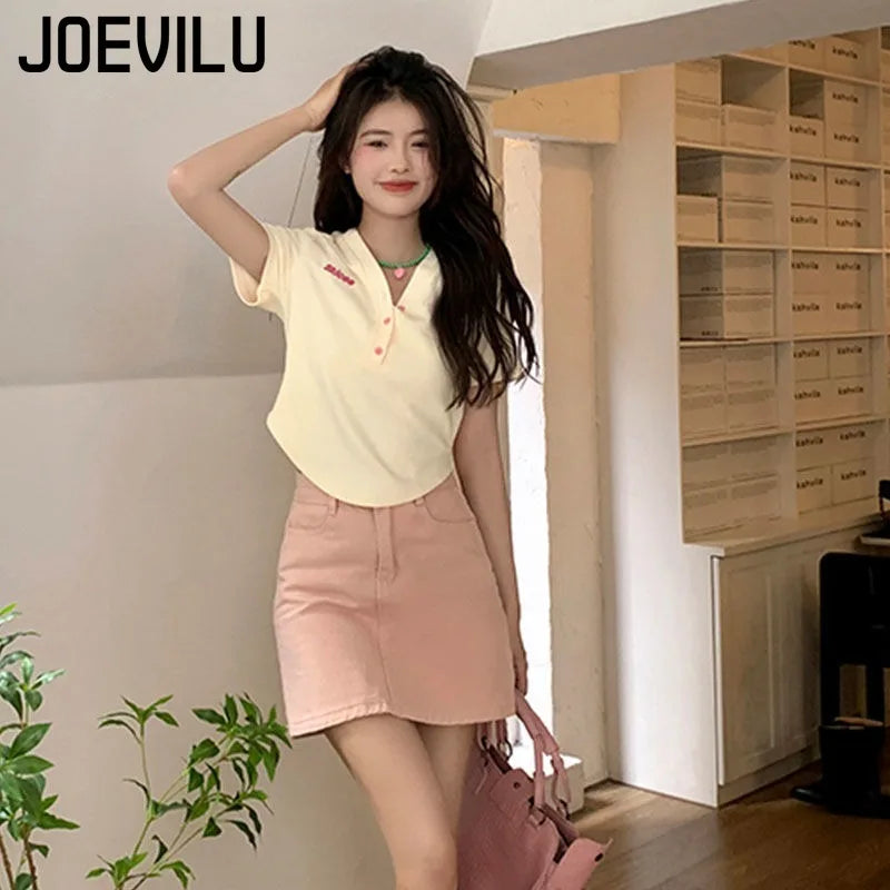 Women's Slim Short-sleeved T-shirt Sexy Pure Desire Wind Spice Girls V-neck Tops Cotton Summer Slim Chic Short Comfortable Top