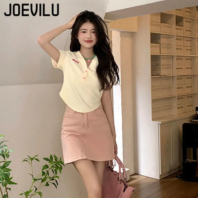 Women's Slim Short-sleeved T-shirt Sexy Pure Desire Wind Spice Girls V-neck Tops Cotton Summer Slim Chic Short Comfortable Top