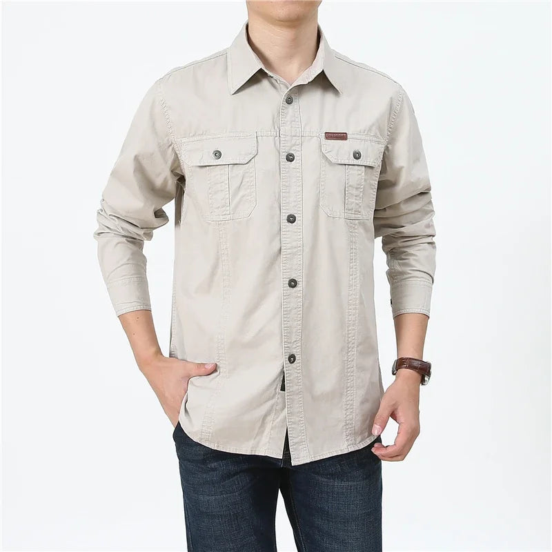 Oversized Shirt 9XL 5XL 8XL 2023 New Men's Regular-Fit Long-Sleeve Solid 100%Cotton Shirt Men's Fat Military Brand Work Shirts