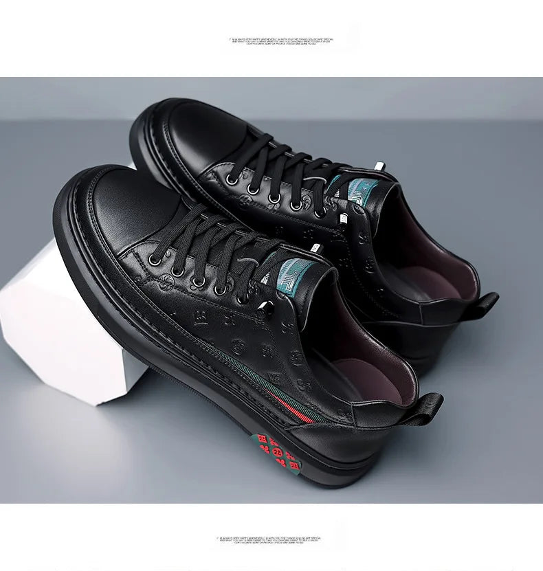Spring New Shoes for Men Genuine Leather Casual Shoes Leisure Flats Skateboard Shoes Cow Leather Youth Lace-up Sneakers