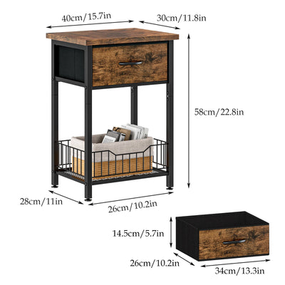 Bed Side Table with Adjustable Fabric Drawer Night Stand for Bedroom 3-Tier Storage End Table for Living Room