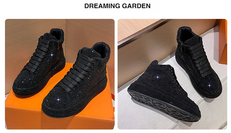 Fashion Sneakers Women Trend 2024 New Spring Autumn Platform Lace Up Rhinestone Women Casual Shoes Fashion Shiny Ladies Shoes