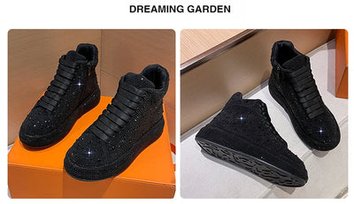 Fashion Sneakers Women Trend 2024 New Spring Autumn Platform Lace Up Rhinestone Women Casual Shoes Fashion Shiny Ladies Shoes