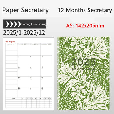 Portable 2025 Monthly Notes Notebook, A4/A5 Size 24 Sheets Annual Calendar Planner for School Travel Business Work Home Writing