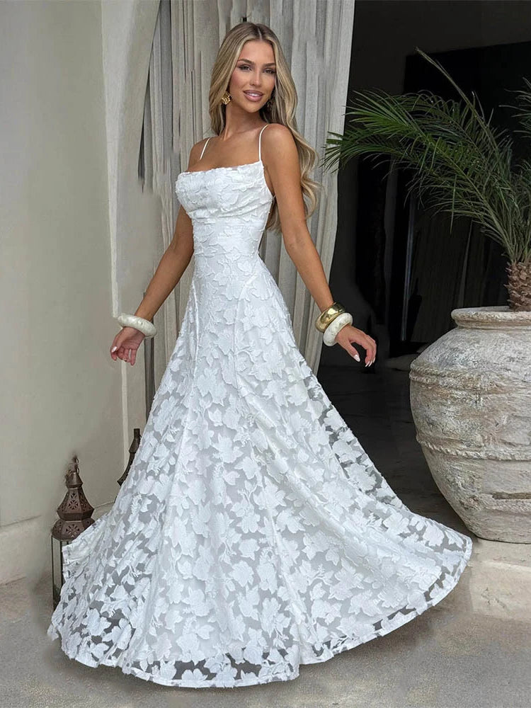 JULISSA MO Sexy Backless Chiffon Bandage Women Maxi Dress Spaghetti Strap Floral Dress Summer Skinny Elegant Party Evening Dress