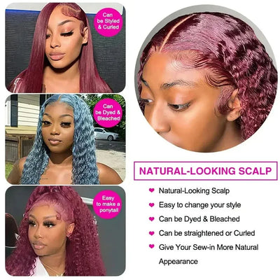 Curly 99J Burgundy 30 Inch Deep Wave 13x4 Lace Front Wig Wet And Wavy Red Colored wigs HD Lace Frontal 100% Human Hair Wigs