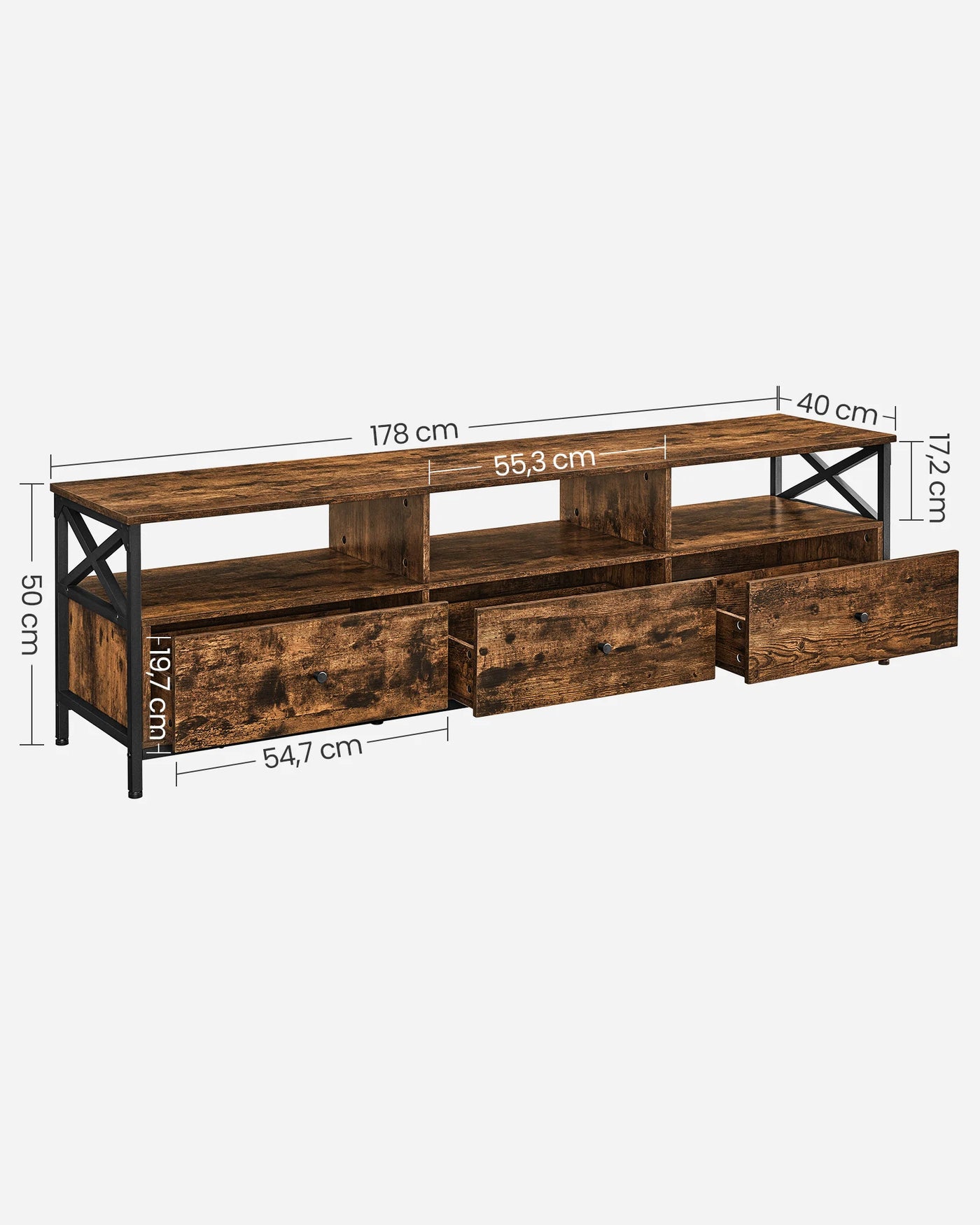 TV Stand, TV Cabinet for up to 80 Inch TV, TV Table with 3 Drawers and 3 Open Shelves, 40 x 178 x 50 cm, for Living Room