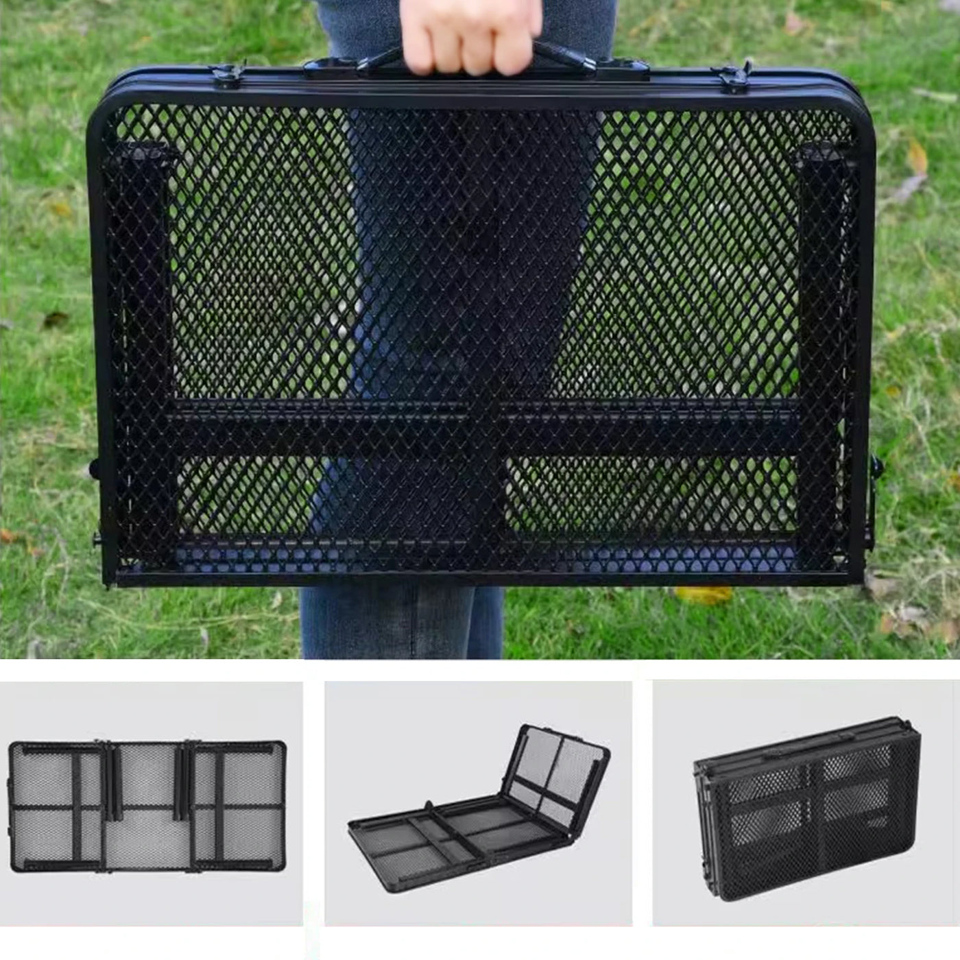 Camping Table Iron Mesh Folding Table Portable Outdoor Camping With Lifting Shelf Mesh Folding Table Outdoor Foldable Table