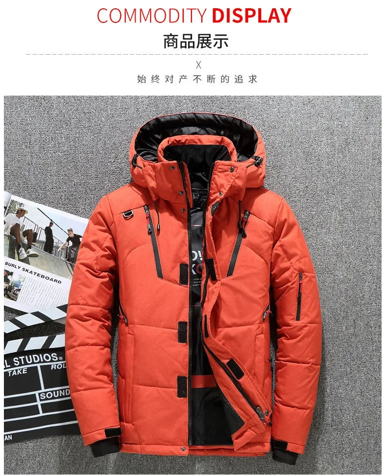Men's Winter Parkas Hood Thick Warm Waterproof Jackets New Top Male Winter Jacket White Duck Down Parka Casual Goose Feather