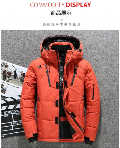 Men's Winter Parkas Hood Thick Warm Waterproof Jackets New Top Male Winter Jacket White Duck Down Parka Casual Goose Feather