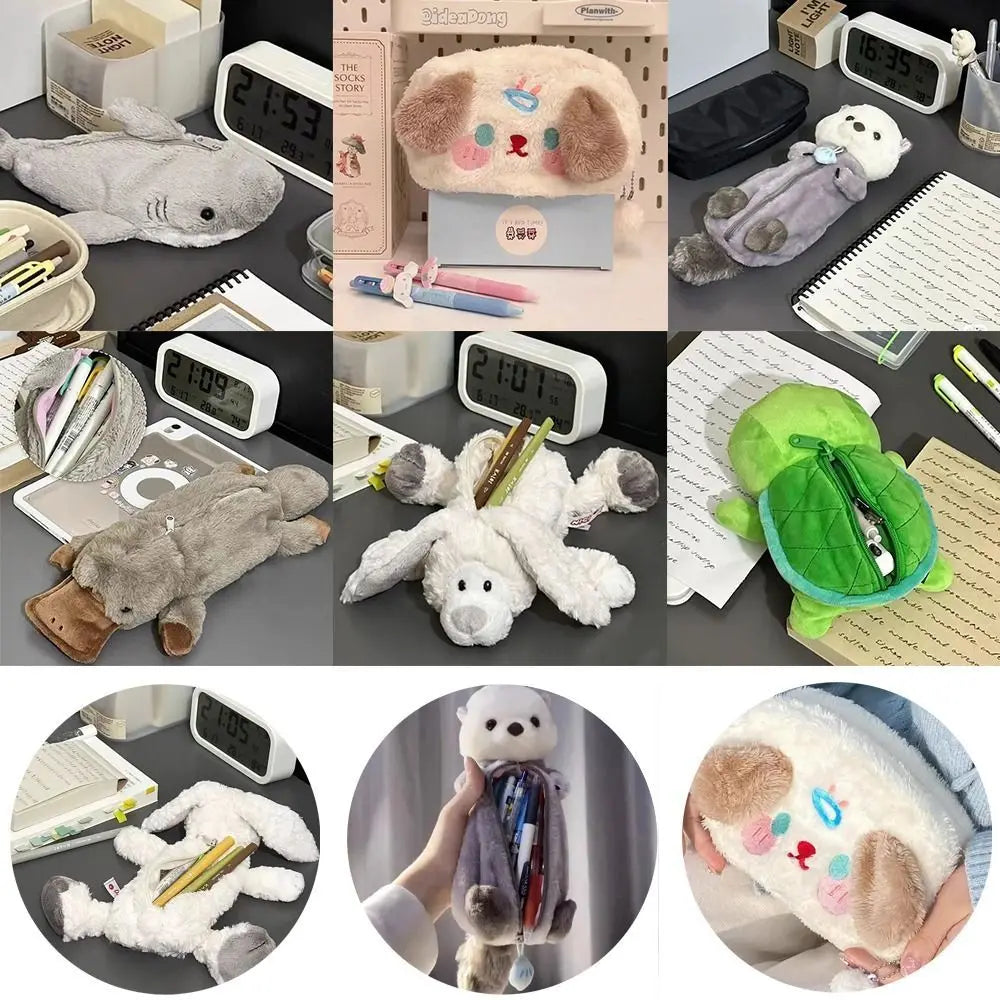 Cartoon Animal Pen Bag Large Capacity Pencil Case Multifunctional Storage Bag Student Gift Stationery Organizer School Supplies