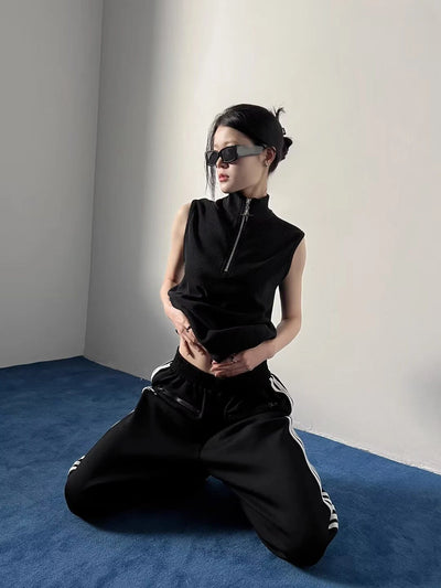 Gothic Tank Top Men and Women Harajuku Punk Vintage Stand Neck Zipper Streetwear Sleeveless Tanks Y2k Aesthetic Solid Camisoles