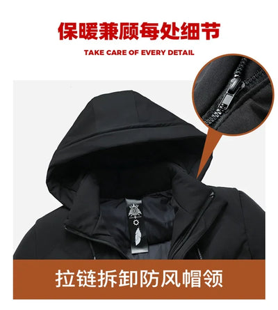 Fashion Men Long Parkas Coat Solid Slim Fit Warm Thicken Jacket Outwear Windproof Coat Hooded Cotton-padded Zipper Windbreaker