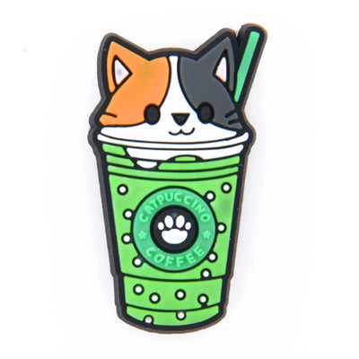 1pc Cute Cartoon Cat Coffee Cup PVC Shoe Charms Buckle Clogs Accessories for Girls Sandals Decoration Kids Gift