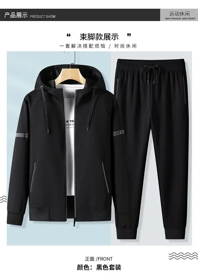 Male Workout Sports Outfit Autumn Spring Men Running Sports Tracksuits Sets Hoodies Zipper Outwear Sportwear+Sweatpants Sets