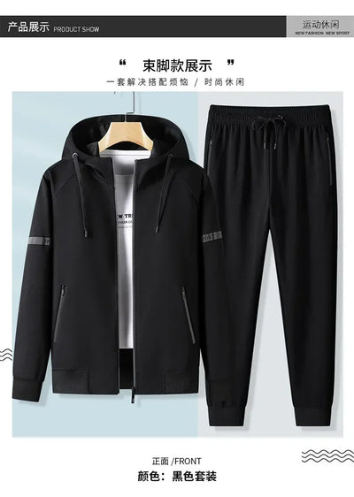 Male Workout Sports Outfit Autumn Spring Men Running Sports Tracksuits Sets Hoodies Zipper Outwear Sportwear+Sweatpants Sets