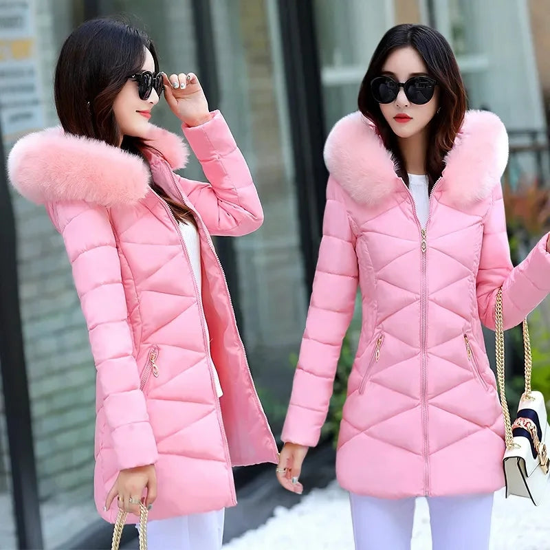 2024 New Women Parkas Big Fur Winter Parkas Hooded Long Down Cotton Jacket Female Coat Thick Warm Winter