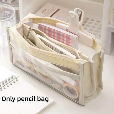 6-layer PVC transparent pencil bag Student Large capacity stationery bag School supplies storage bag Waterproof color pen case