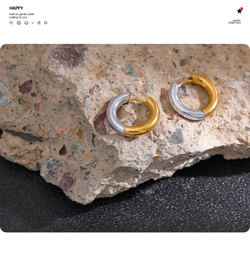 Yhpup  Chic Stainless Steel Geometric Round Hoop Earrings Women Gold Silver Color Charm Trendy Fashion Temperament Jewelry