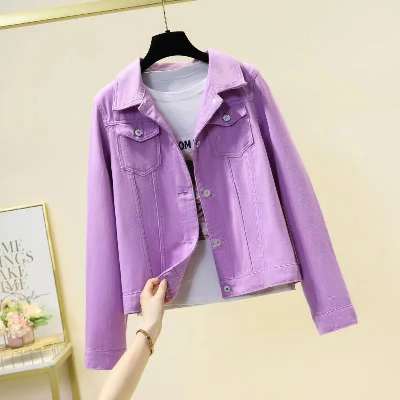 Spring Autumn Women Short Denim Jacket Candy 8 Colors Streetwear Chic Jean Coat Lady Slim Small Outerwear Female casual Tops