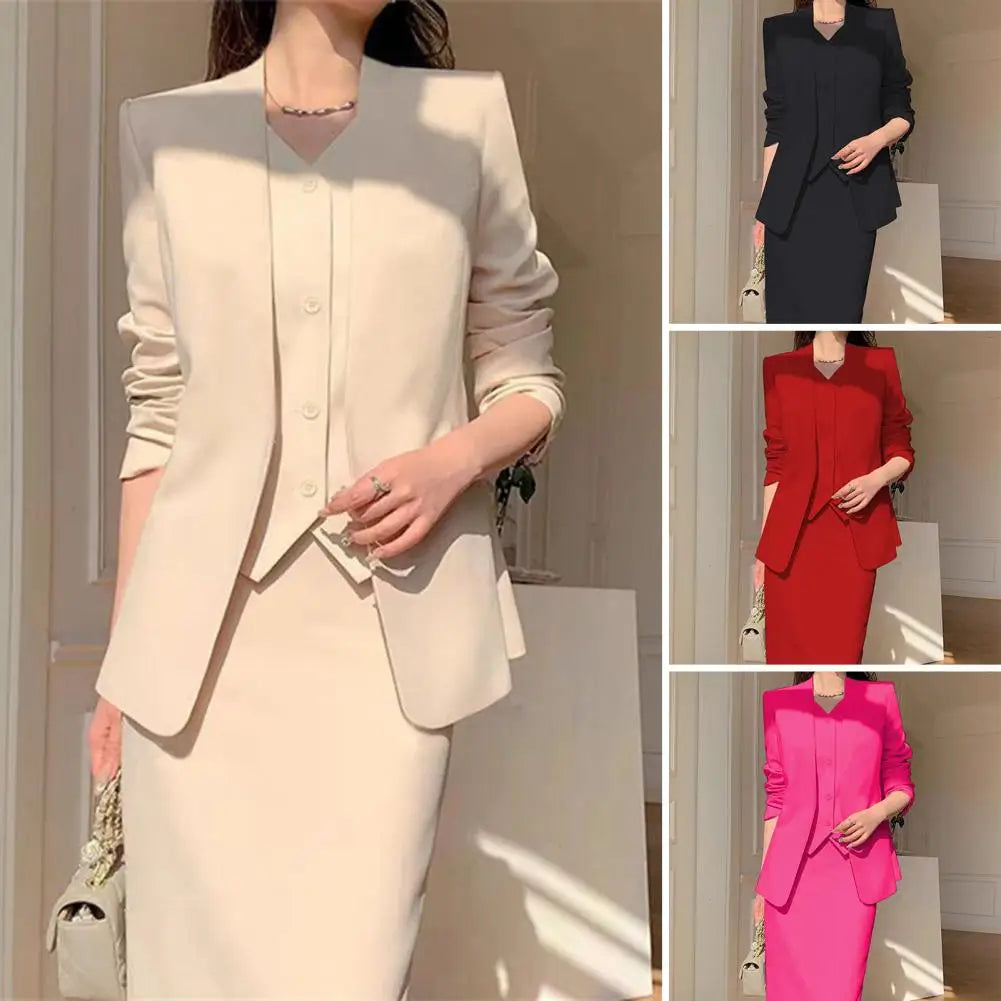 Women Suit Coat Skirt Set Elegant Office Lady Business Suit Coat Midi Skirt Set Women OL Commuting Lady High Waist Skirt Suit