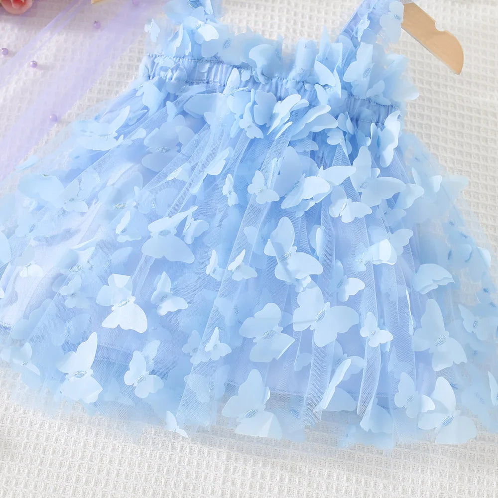 (0-3 Years) Summer New Baby Girls Dress Solid Color Halter Butterfly Embellished A-Line Skirt Mesh Sweet Princess Dress