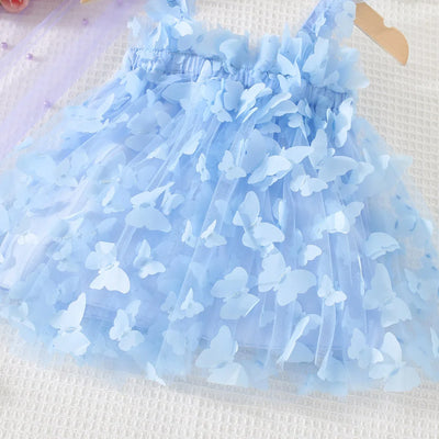 (0-3 Years) Summer New Baby Girls Dress Solid Color Halter Butterfly Embellished A-Line Skirt Mesh Sweet Princess Dress