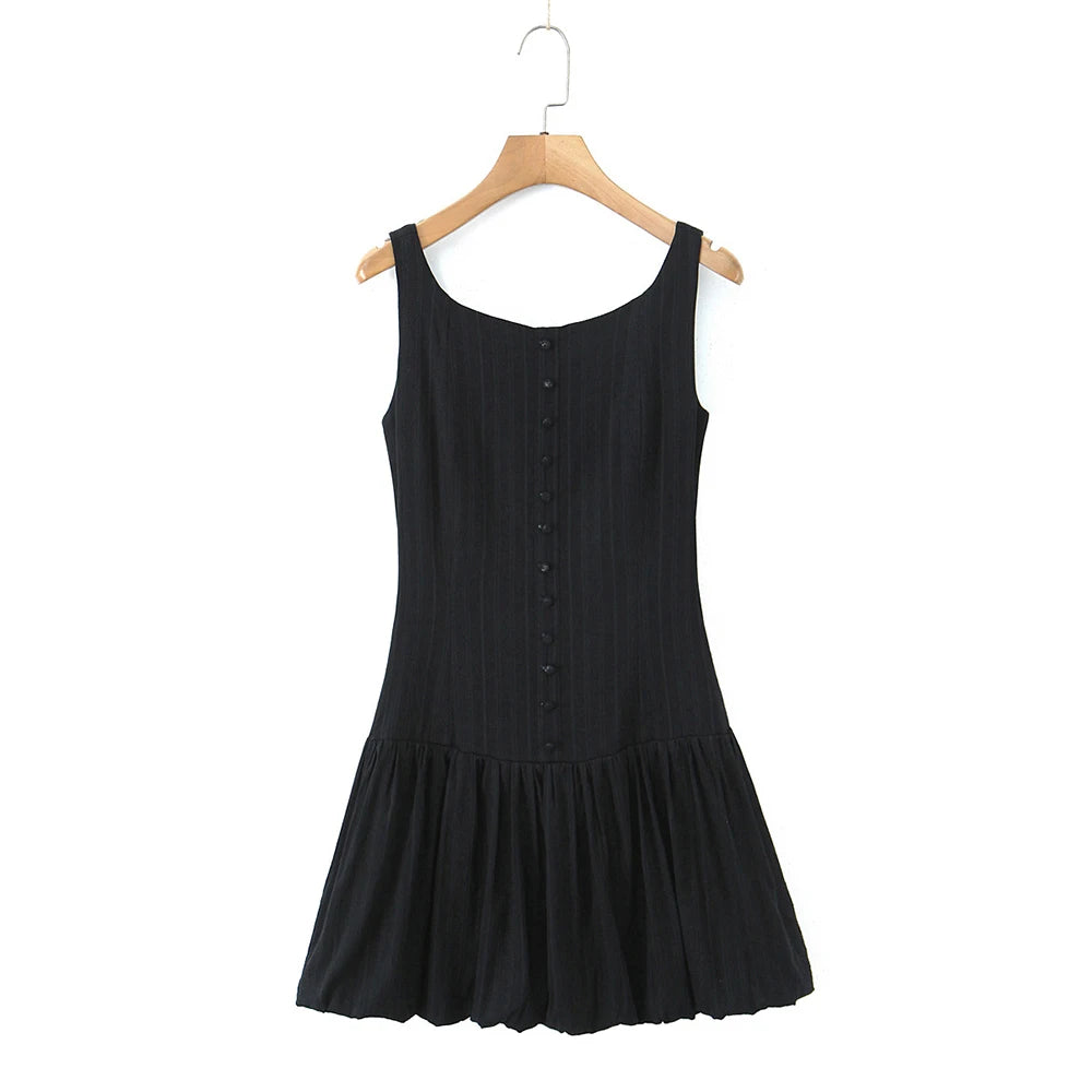 TWOTWINSTYLE Solid Minimalist Slimming Dresses for Women Square Neck Sleeveless High Waist Mini Dress Female New