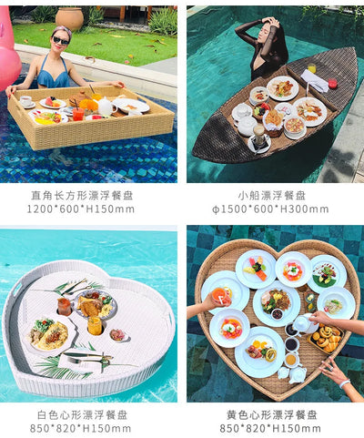 Net red floating tray round rattan woven heart-shaped basket Homestay Hotel Villa swimming pool dinner plate