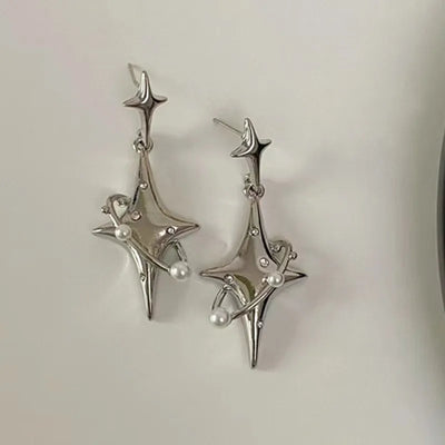 Korean Star Drop Earrings Hot Girl Fashion Planet Imitation Pearl Crystal Stars Unusual Earring for Women Punk Y2K Jewelry Party