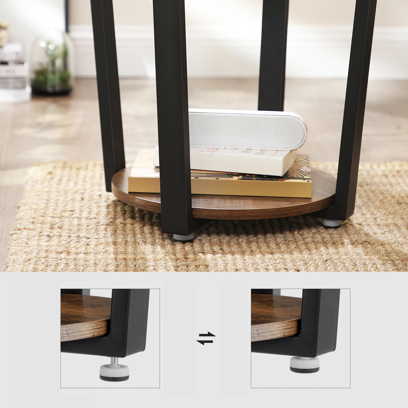 Side Table Round Table with Steel Frame Easy Assembly