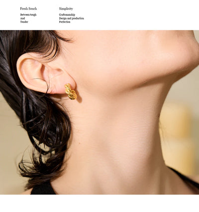 Yhpup 316L Stainless Steel Geometric Twisted Fashion Hoop Earrings for Women 18k Gold Plated Rust Proof Stylish Charm Jewelry