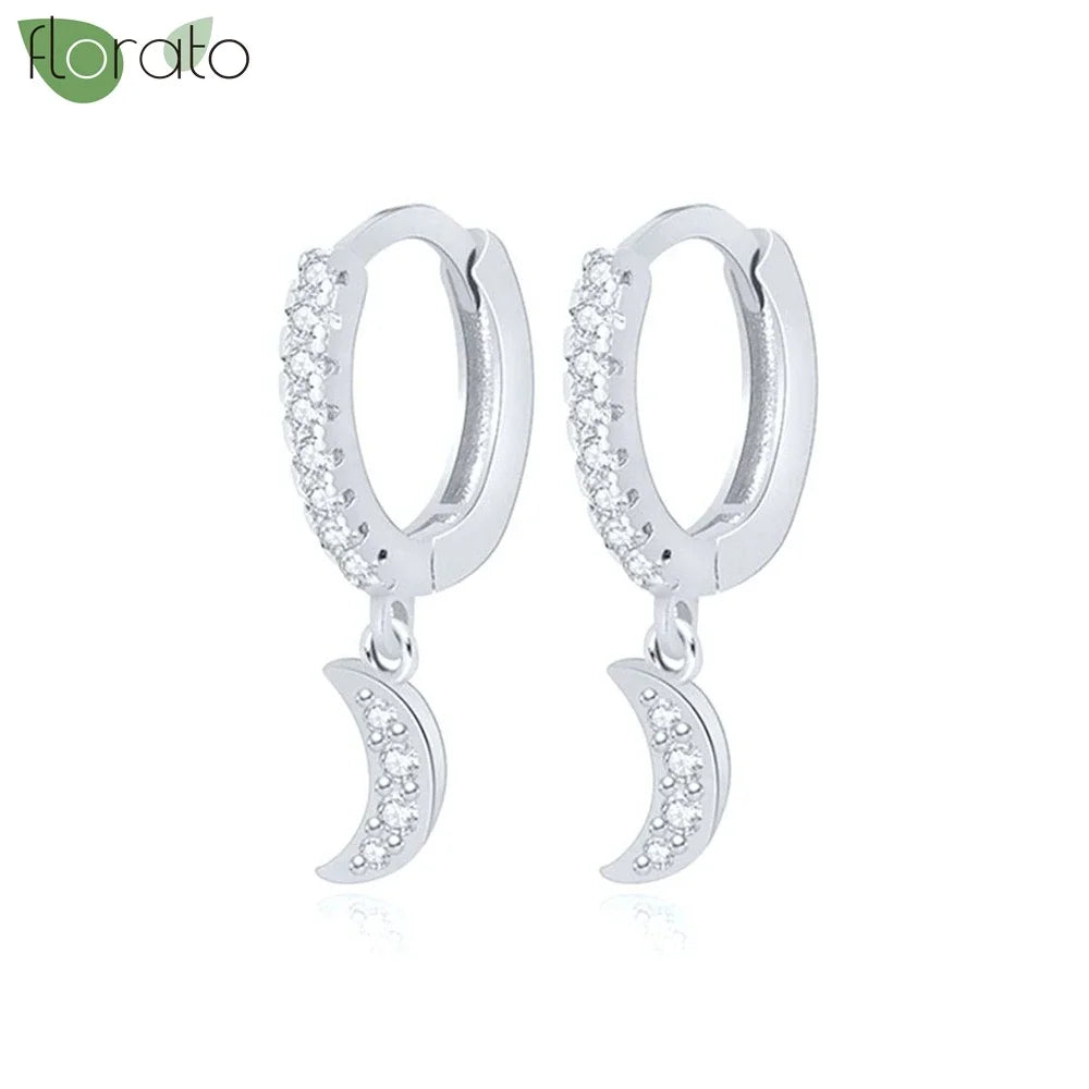 925 Sterling Silver Needle Little Huggies Hoop Earrings for Women Tiny Crystal Zirco Pendant Cartilage Earrings Piercing Jewelry