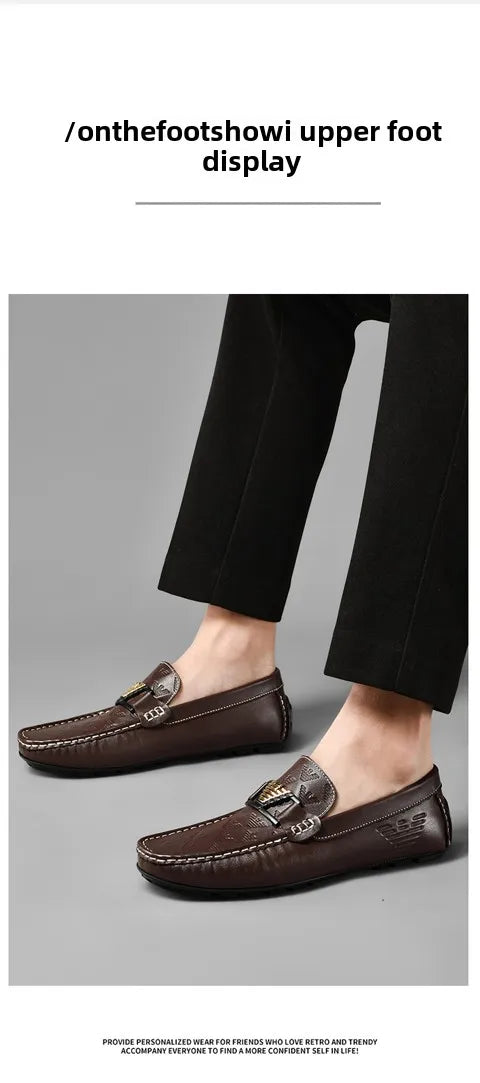 High-end Top-grain Cowhide Korean-style Bean Shoes, Men's Genuine Leather Breathable Business Casual Leather Shoes, Men's Shoes