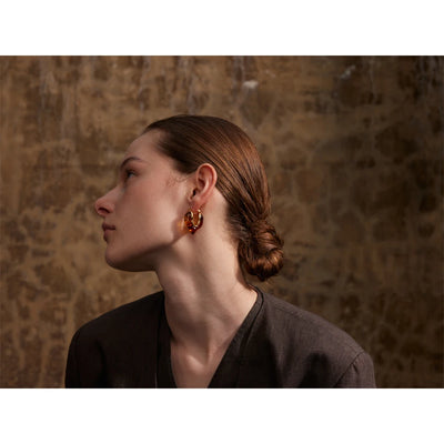 Yhpup Fashion Amber Resin Geometry Hoop Earrings Trendy Stainless Steel 18K PVD Plated Jewelry Accessories Gift