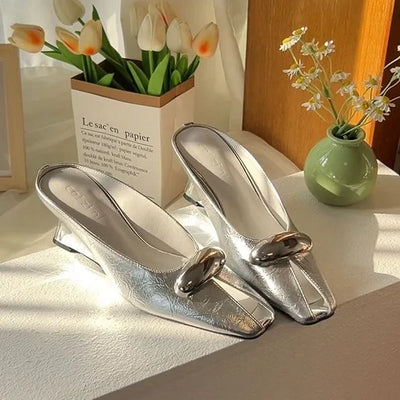 2025 Silver Slope Heel Peep Top Sandals Fashion Open Toe Slippers Banquet Party Woman Shoes 35-42 Urban Beauty