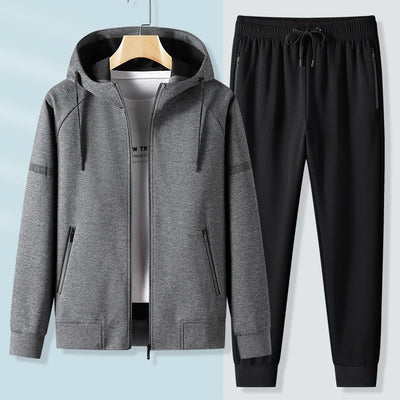 Male Workout Sports Outfit Autumn Spring Men Running Sports Tracksuits Sets Hoodies Zipper Outwear Sportwear+Sweatpants Sets