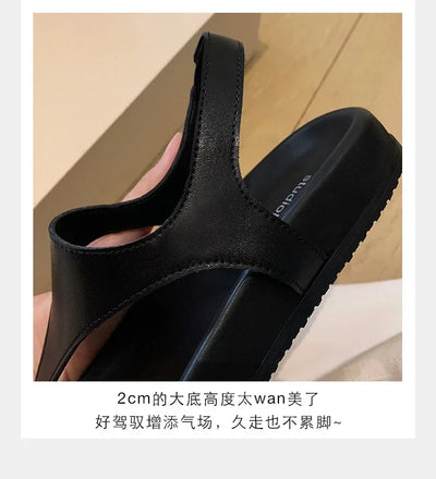 Flat with Slip-on Casual Modern Sandals Low Heel Solid 2025 High Quality Ladies Shoes Back Strap Roman Women's Sandals