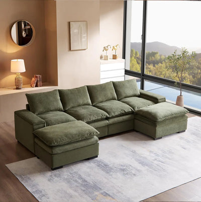 122″ Oversized Modular Sectional Sofa with Movable Ottoman, 6-Seat Deep Seat Sofa with Armrest Storage, Convertible U Shaped