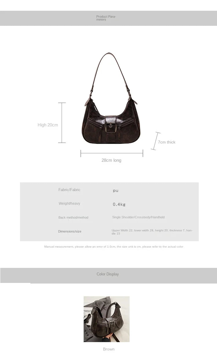 Retro Belt Design PU Leather Shoulder Bags for Women 2024 Y2K Small Vintage Female Underarm Crossbody Bag Fashion Handbags