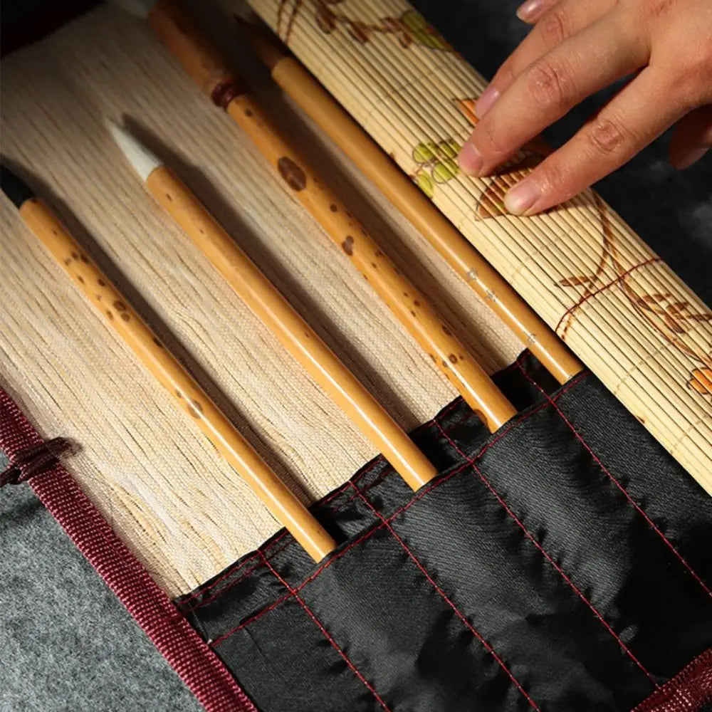 Bamboo Painting Brushes Holder High Quality Large Capacity Chinese Style Calligraphy Pen Curtain Pen Case Art Supplies