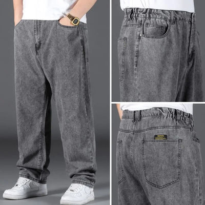 Men's Plus Size Jeans Elastic Waistband 30-48inch Stretch Denim Pants Straight Leg Breathable Loose Fit Streetwear Casual Wear