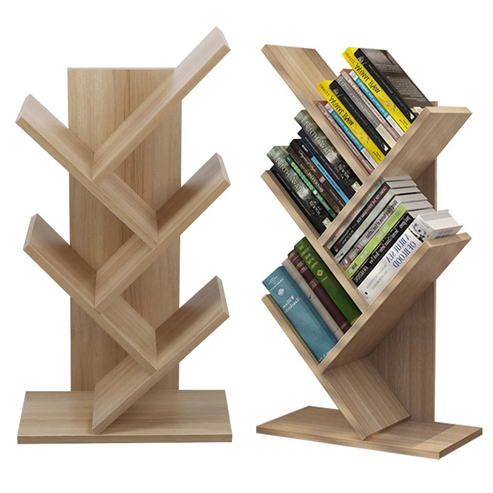 Rustic Standing Tree Bookshelf Wood Display Rack For Home Office Decoration Storage Organizer Shelf Bookcase