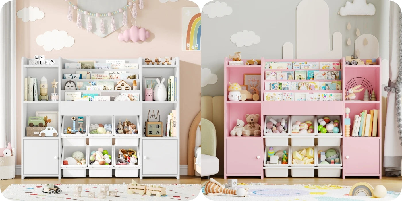 Children's shelf CHILDREN'S room furniture toys chest bookcase CHILDREN'S wardrobe with 6 boxing 4 bookshelves 8 shelves 119x29.5x94cm