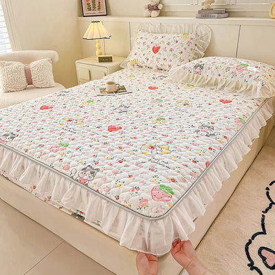 2025 New Single Bed Hat Korean Lace Bed Sheet Cover Chiffon Princess Wind Ins Cotton Four Seasons Bedspread Protective Cover